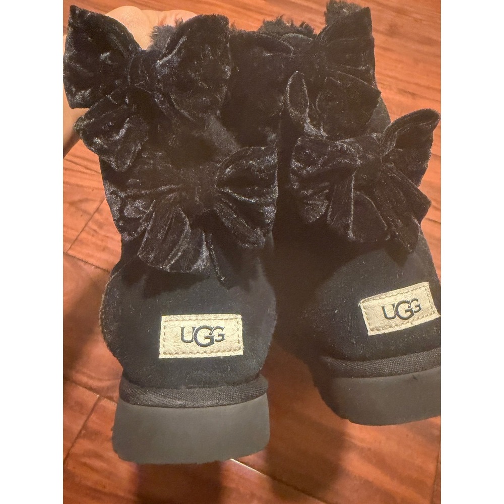 UGG Gita Black Double Velvet Bow Mid Calf Winter Boots Womens 10 - Picture 6 of 8
